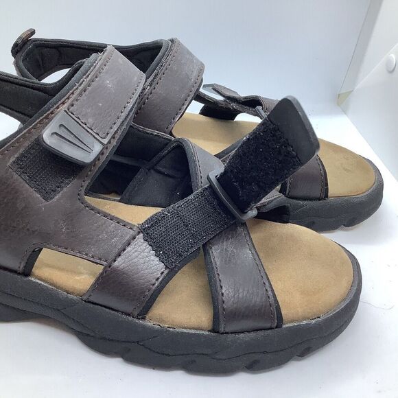 Outland Mens Size 9 Strappy Sandals Brown Faux‎ Leather Padded Casual Comfort - Picture 4 of 11